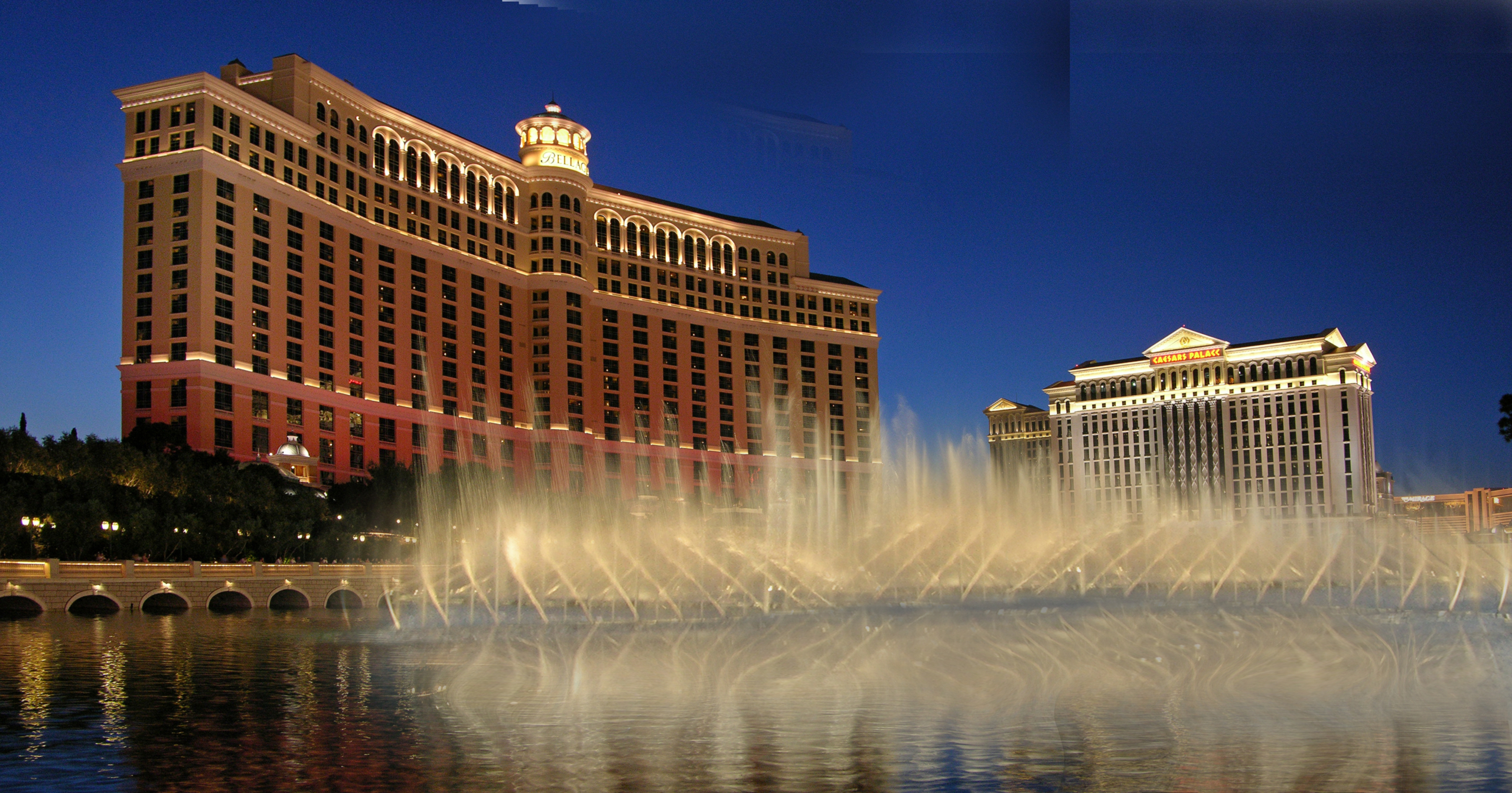 The fountains at the Bellagio Hotel and Caesars Palace in Las Vegas, Nevada , USA